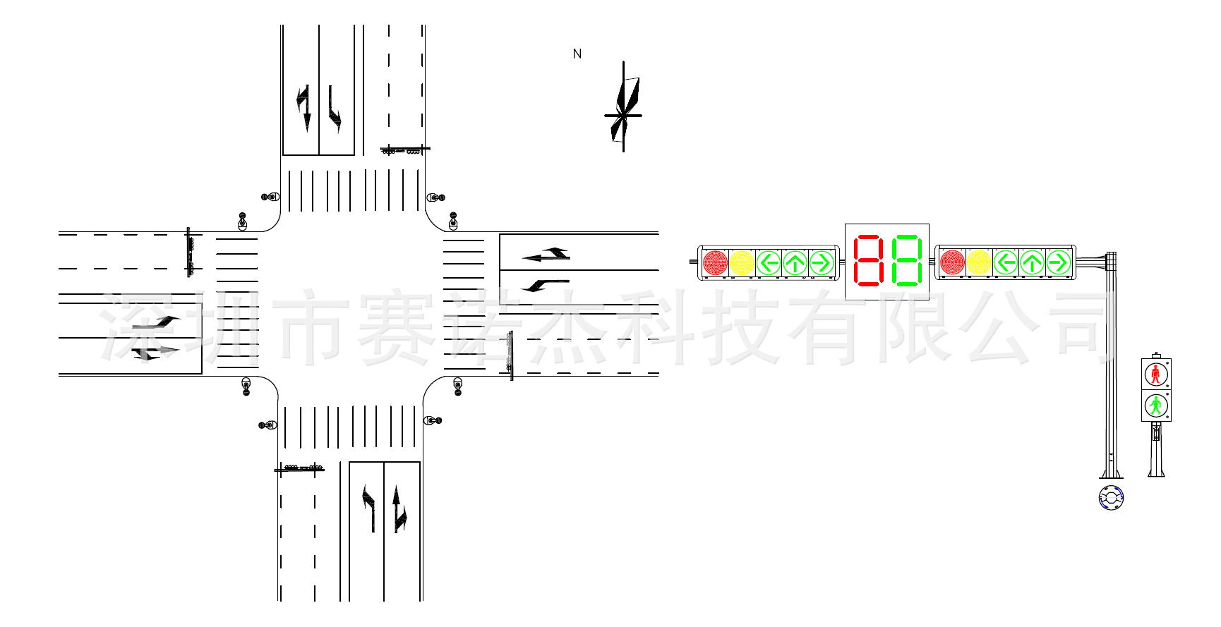 < LED芯片红/黄采用台湾晶元原装芯片,绿色采用台湾泰毂原装芯片,专业的金线封装; < 高效率、高亮度LED光源,视角更大; < 恒压/恒流供电,降低衰减; < 高透光率面罩设计,光强分布更均匀; < 纯PC材质,阻燃,抗紫外老化; < 通过公安部交通安全产品质量监督检测中心检测,符合GB14887-2011; < 通过欧盟CE、EN12368、RoHS、德国TUV认证; < 多重密封,防尘防水等级:IP65; < 寿命可达80000小时以上。