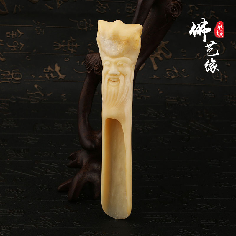 天然牛骨茶勺 雕刻寿星 茶具 手工雕刻 工厂批发