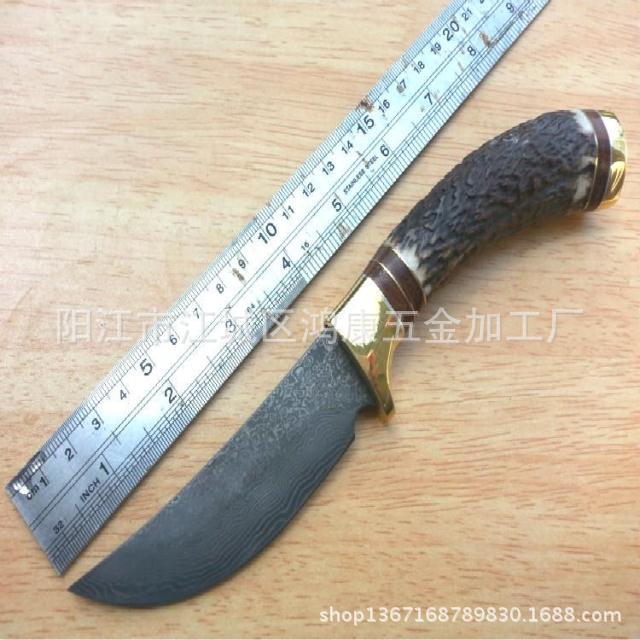 大马士革鹿角柄利威小直刀户外刀非折叠刀瑞士军刀收藏礼品刀具