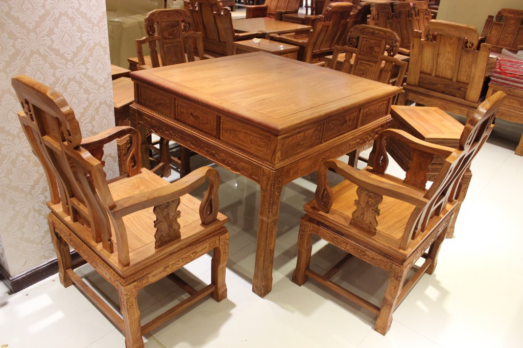 红木家具棋牌桌 非洲花梨实木麻将桌六件套 全自动红木麻将桌 产品